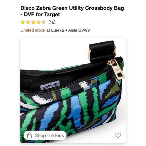 NWT DVF for Target Utility Crossbody Bag in Disco Zebra Green print 10” x 10” - Picture 4 of 5